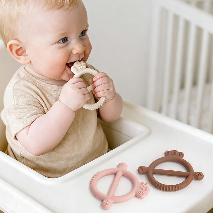 SHARE&CARE Easter Day Gifts 3 Pack BPA Free Silicone Baby Teething Rings, Women Gift for Mom, Wife,Her, Toddlers & Infants Motor Skill Training, Birth of New Life Baby Teether Gifts
