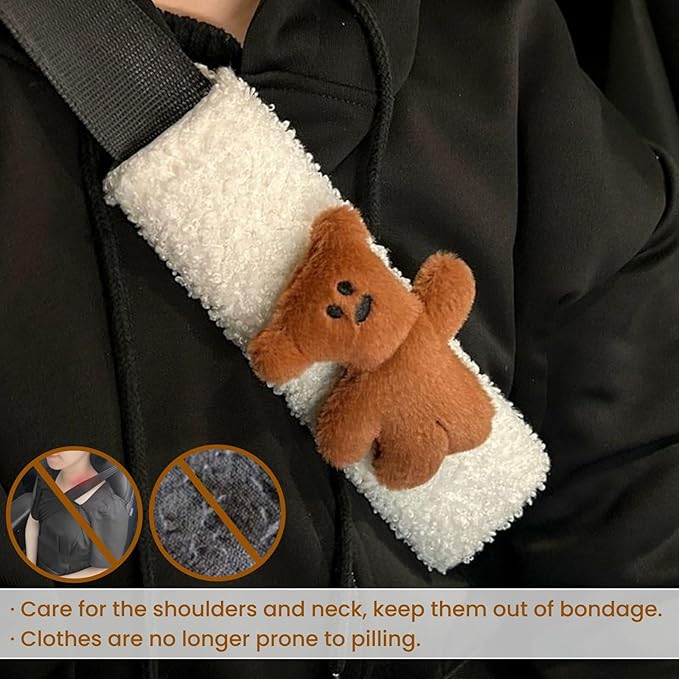 2 PCS Seat Belt Cover Pad, Cute Kawaii Animal Bunny Seatbelt Covers for Kids and Adults, Winter Plush Fluffy Soft Seat Belt Cover, Cartoon Seatbelt Cushion,Car Seat Strap Pads (C-Bunny)