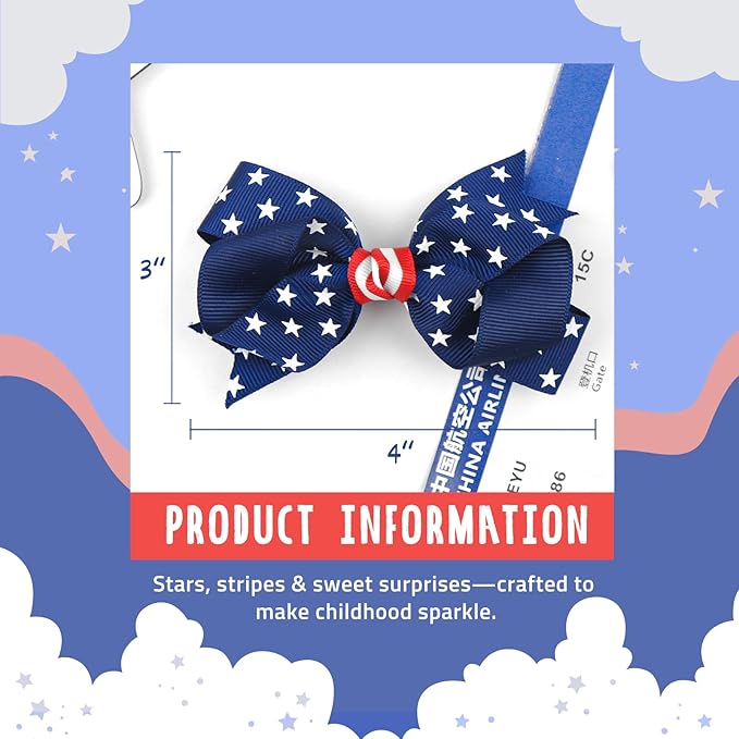 YanJie 2pcs 4th of July Hair Clips 4'' Navy Blue Bow White Stars Baby Girls Clip American Flag Hair Bow Patriotic Accessories Independence Day