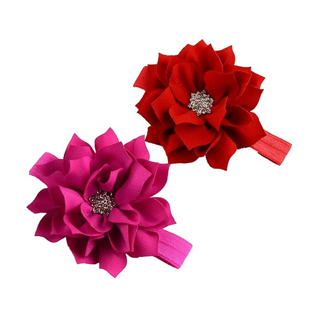 Rose red Red Girl Baby Flower Headbands Rhinestone Flower Princess.(FD83-Rose red Red)