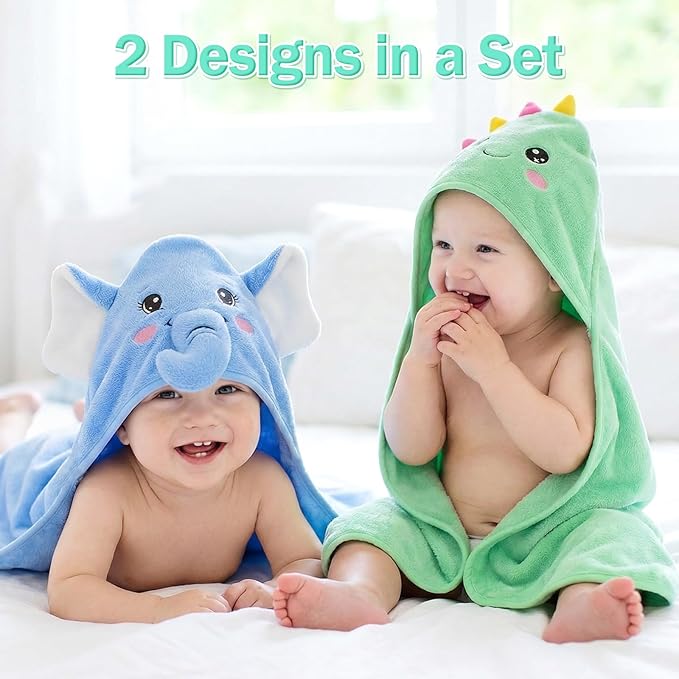 2 Pack Hooded Baby Towels for Newborn, Coral Fleece Baby Bath Towel for Newborn Infant Toddler, Ultra Soft & Lightweight Baby Bath Towels Baby Bath Essentials