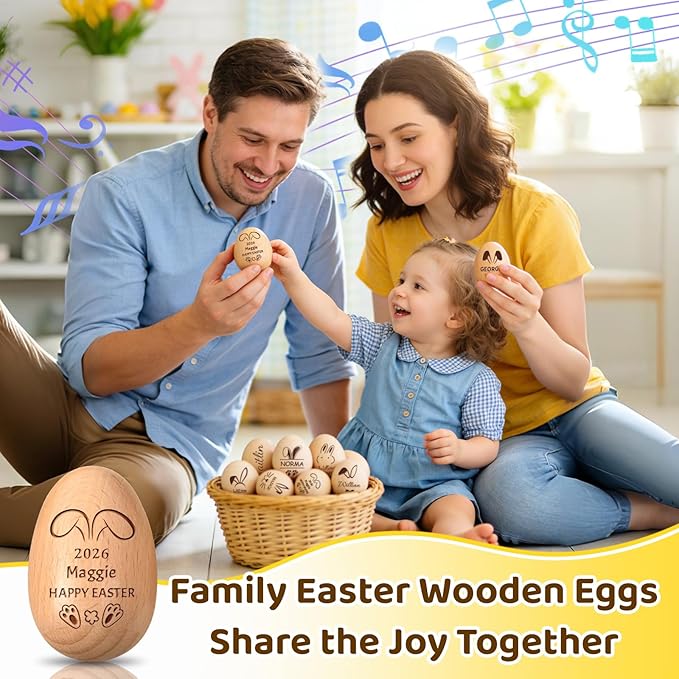 Eggs Musical Shakers, Personalized Easter Wooden Egg 2026, Wooden Easter Eggs, First Easter Gifts for Baby, Easter Gift for Kids, Birthday Gift Idea