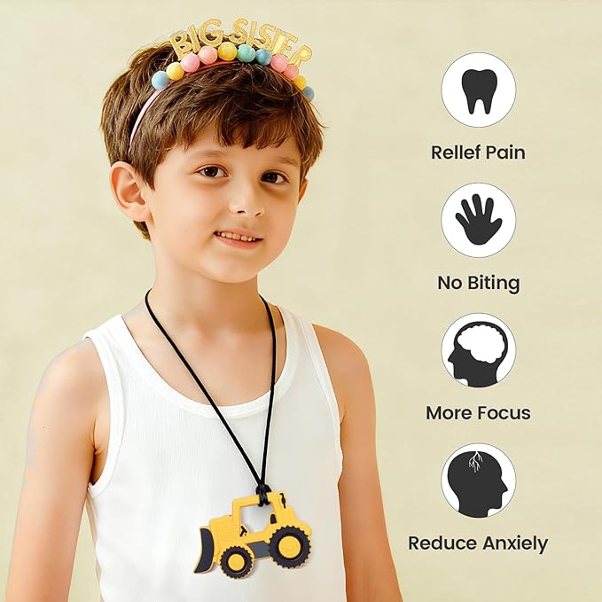 4 Pcs Silicone Sensory Chew Toy for Boys and Girls,Chewy Toy for Kids with Autism, ADHD,Oral Motor,Biting Needs,Reduce Anxiety Fidgeting (Trucks)