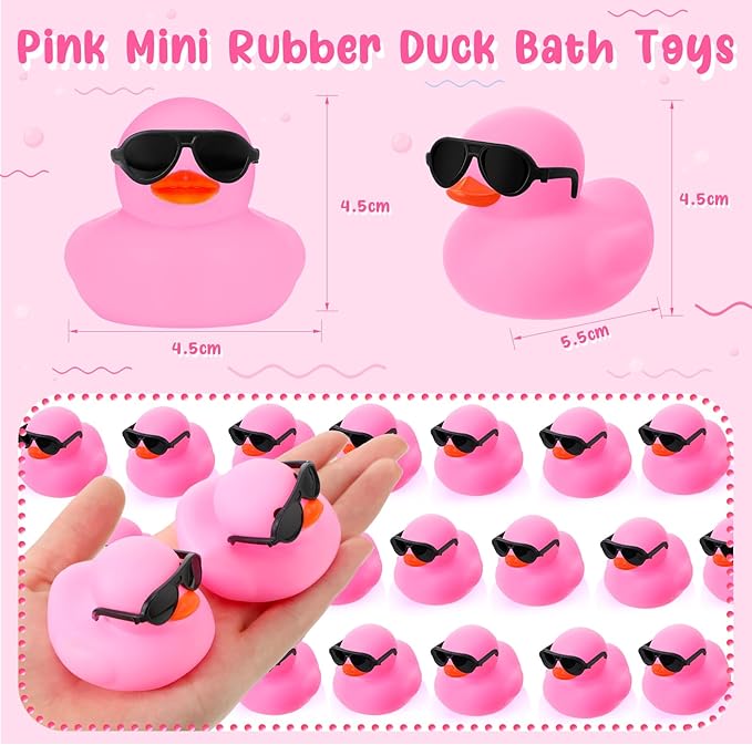 Sosation 36 Packs Mini Rubber Ducks with Sunglasses Sets 2.2 Inch Bath Squeaky Rubber Duckies Cute Float Bathtub Toys for Birthday Party Favors Class Carnival Prizes Car Decor(Pink)
