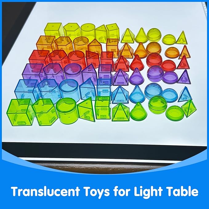 60 Pcs 3D Shapes for Teaching - Light Table Manipulatives - Geometric Shapes for Classroom