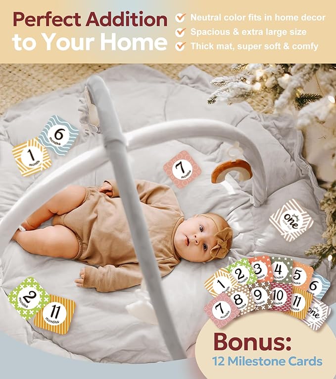 5-in-1 Thick & Plush Baby Play Gym, Baby Play Mats for Floor, Tummy Time Mat with 6 Toys, Convertible Stage-Based Developmental from Babies to Toddlers, Ball Pit, Pet Cushion Cloudico, Grey