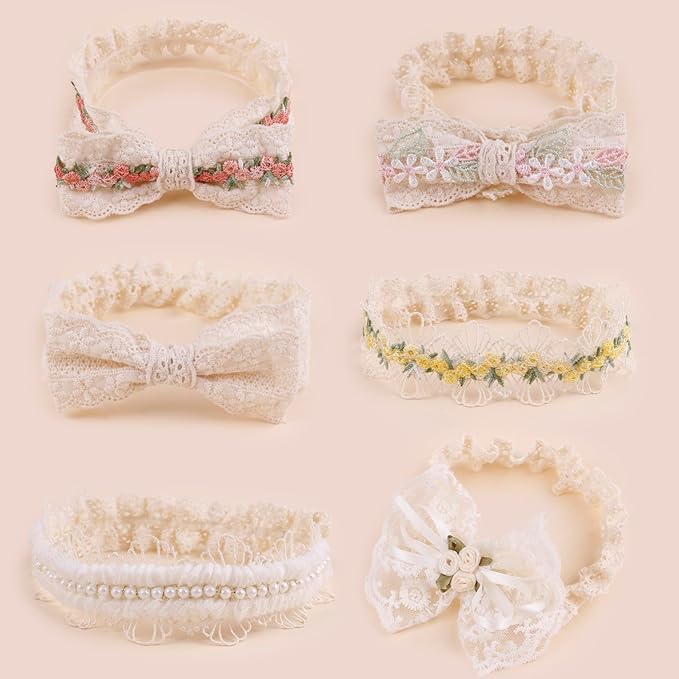 cherrboll Baby Flower Bows Headbands 6pcs Floral Hair Wraps Nylon Hairbands Crown Newborn Infant Toddler Hair Accessories