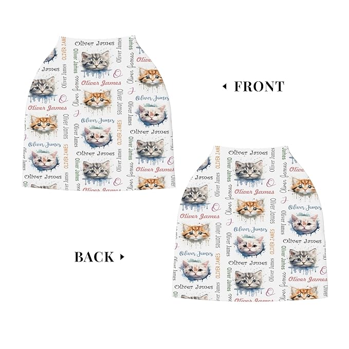 Personalized Car Seat Covers with Name, Cat Baby Canopy Carrier Cover, Breathable Breastfeeding Nursing Cover, Stretchy Multi-Use Infant Carseat Stroller Cover