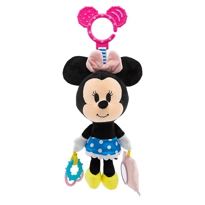 Disney Baby Minnie Mouse On The Go Activity Toy with Teething Rings, Crinkle Sounds, Mirror, and Rattle for Babies and Infants