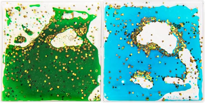 LONGKING 2-Pack 6"x 6" Liquid Tiles for Kids, Soft Gel Liquid Sensory Toys for Autistic Children, Sensory Mats, Sensory Toys for Toddlers 3-4