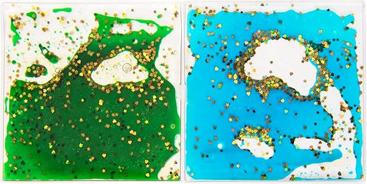 LONGKING 2-Pack 6"x 6" Liquid Tiles for Kids, Soft Gel Liquid Sensory Toys for Autistic Children, Sensory Mats, Sensory Toys for Toddlers 3-4