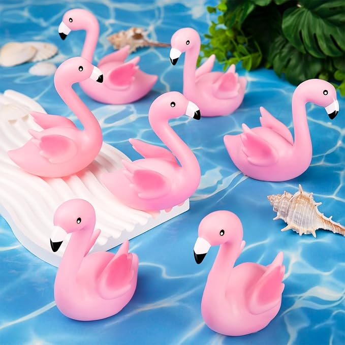24PCS Flamingo Bath Toys, Pink Flamingo Rubber Duckies, for Kids Small Flamingo Rubber Duck Cake Decorations, Classroom Prizes