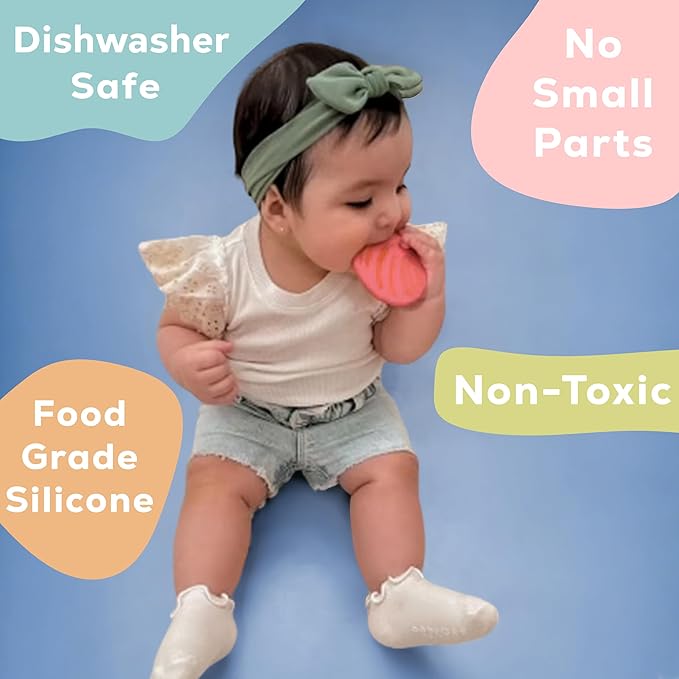 Mexican Baby Teether, Silicone Teething Toy for Teeth Relief, Soothing Grip for 3+ Months, BPA-Free (Concha)