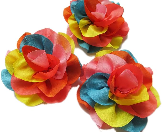 YYCRAFT 4" Rainbow Satin Silk Flower for Baby Girls Flower Headband Bows DIY Craft,Party Decoration(8pcs)