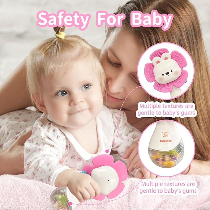 Weirtoya 2 PCS Baby Rattles Teething Toys 3-6 Month, Baby Toys for 0-12 Months Sensory Toys Infant Toys 0-6 Months, Newborn Boys and Girls Must Haves Toys Babies Gifts
