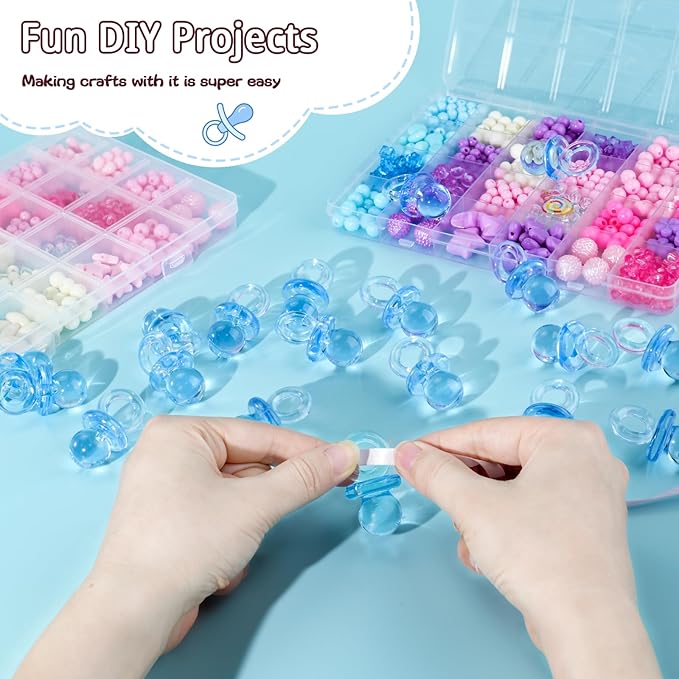 48 Pcs Acrylic Pacifiers for Baby Shower Game Boy, 1.75’’ Baby Shower Pacifiers, Bulk Pacifier for Hunt Games, Decoration DIY, Gender Reveal Table Scatter, Party Favors(Blue)