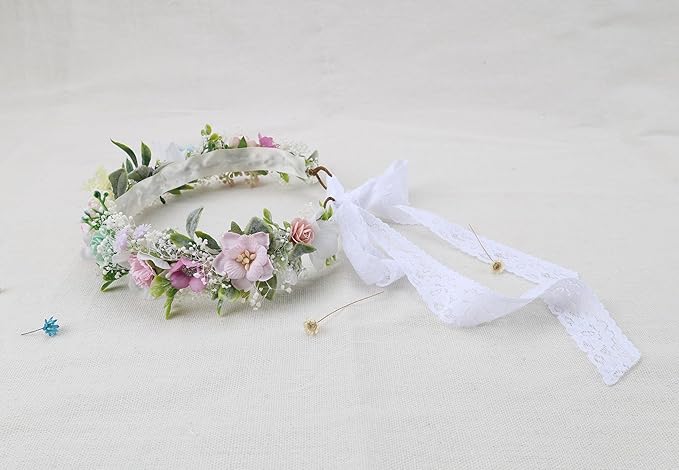Toddler Flower Crown for Girls 1st Birthday Party Headpieces Pink Purple Baby Headband Hair Wreath with Baby's Breath Photo Prop (Spring Color)