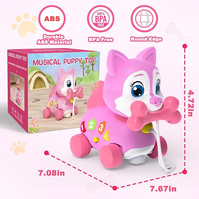 Musical Puppy Toy 6-12 Months,Baby Bilingual Toddler Learning for 1+ Year Old Girl Gift,Baby Crawling Toys,Infant Tummy Time Toy, 1st Birthday Gift Christmas for Newborn Girl Boy Age 1-2