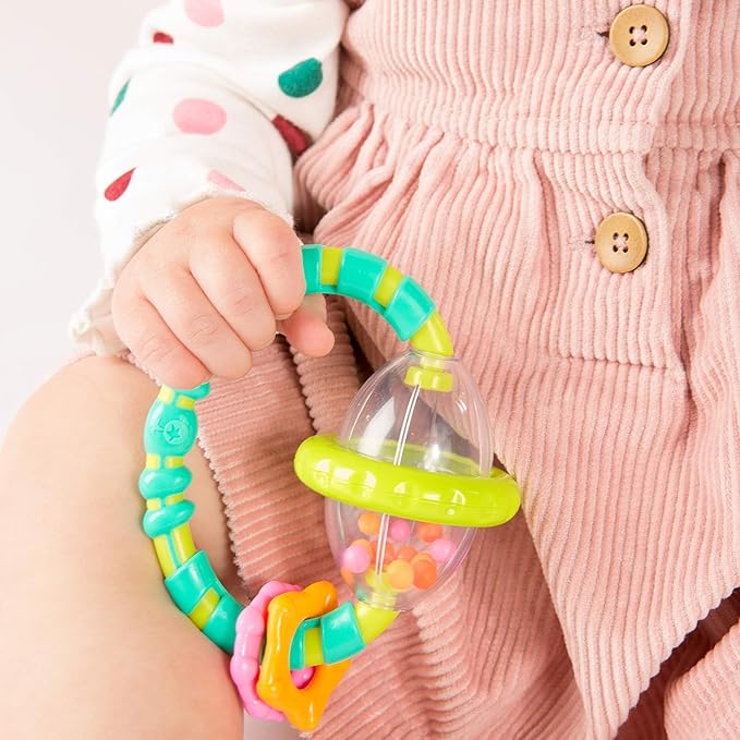 Bright Starts Grab & Spin Baby Rattle & BPA-Free Teether Toy, Ages 3 Months+ 1 Count (Pack of 2)