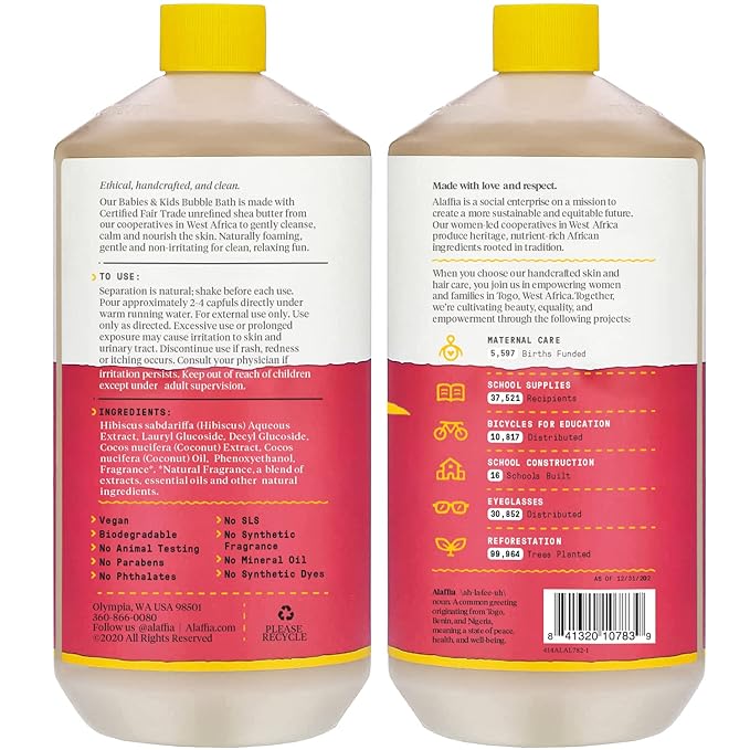 Alaffia Bubble Bath for Babies & Kids, Coconut Strawberry 2-Pack – Long-Lasting, Moisture-Rich Bubbles with Coconut Oil, 32 Fl Oz Ea