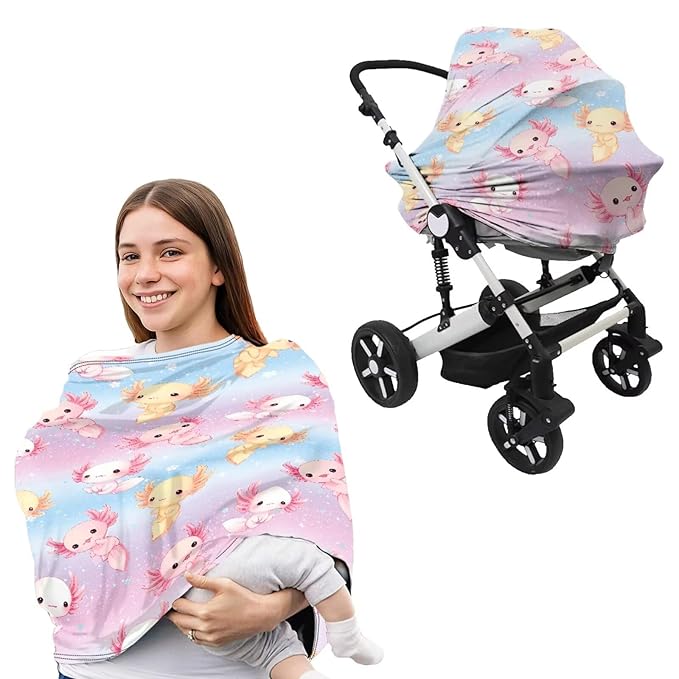 Axolotl Carseat Canopy Cover Replacement Durable Baby Nursing Pillow Cover 2pcs Baby Essentials Sets Cute Babies Shower Stuff for Newborn Baby Feeding Essentials