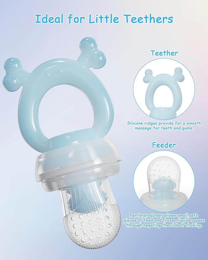 Silicone Baby Fruit Feeder 2 Pack, Baby Mesh Teethers, Breastmilk Popsicle Molds for Teething Relief, Fresh Food Feeder for Safe Infant Self Feeding (Blue & Green)