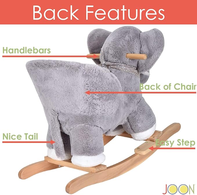 JOON Olli Ride-On Rocking Horse Elephant with Polkadot Scarf, Great for Childhood Development, Soft Materials Wooden Construction, Fun Musical Sounds, for Boys or Girls 1-3 Years Old, Gray-White