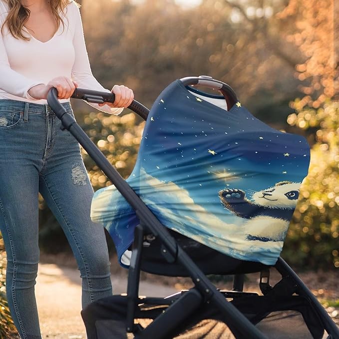 Binienty Galaxy Panda Baby Car Seat Covers,Multiuse Nursing Cover and Stroller Cover for Sun,Stretchy Soft Car Seat Canopy Carrier Cover,Newborn Essentials, Nursing Top