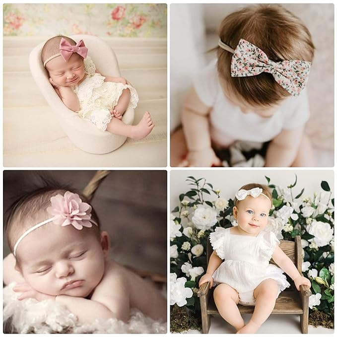 BQUBO Baby Girl Headbands with Bows Nylon Hairbands Handmade Hair Accessories for Newborn Infant Toddlers 10 Pack