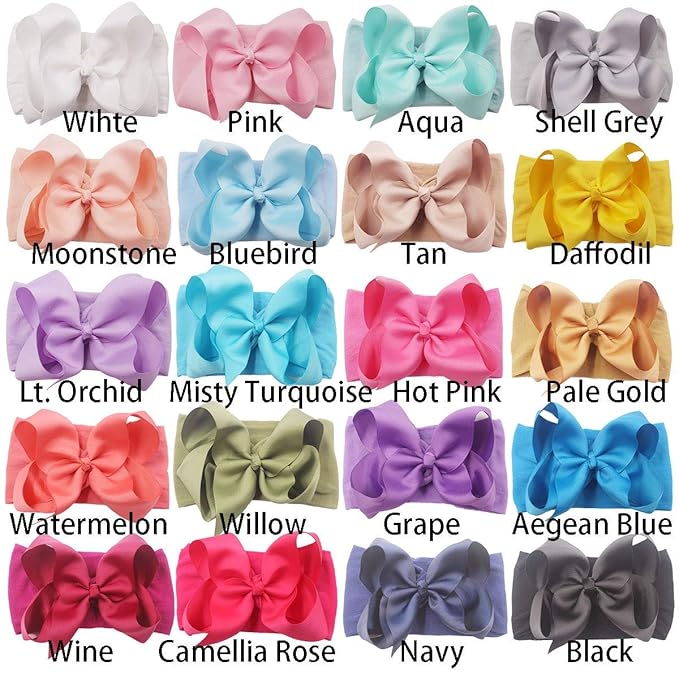 Yxiang 20pcs Baby Headbands with 6" Big Elastics Nylon Ribbon Bows Hair Accessories for Newborns, Infants, Toddlers, Kids