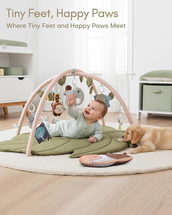 Infant Activity Center for Newborn to Develop Motor Cognition Leaves Leaf-Shaped Baby Play Gym & Activity Mat Extra Large Tummy Time Mat with 8 Detachable Toys