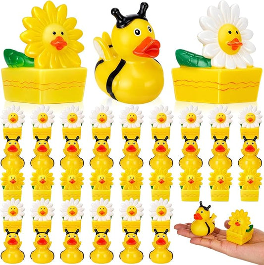 Deekin 48 Pcs Spring Bee Daisy Rubber Ducks Bulk 2 Inches Honeybee Daisy Party Favors for Dashboard Decorations Hide Cruise Ships Spring Gift Bag Fillings Bee Party Supplies