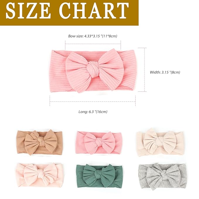 Cupimatch 6 Pieces Baby headbands: Bow design Soft Thread Cotton Solid color Comfort Headband Handmade Hair Newborn Infant Toddlers Kids