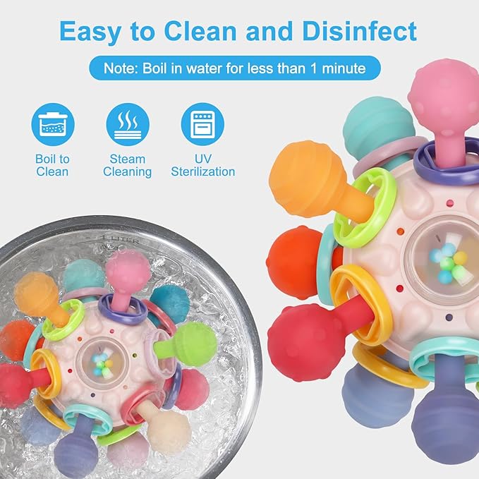 Easter Baby Teething Toys for 0-6 6-12 Months, BPA Free Food Grade Silicone Teether, Infant Sensory Chew Rattles Toys, Perfect Baby Easter Basket Stuffers & Easter Gifts, Pink