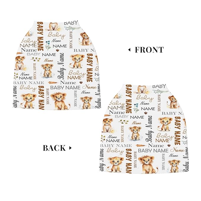 Personalized Car Seat Covers for Babies with Name – Multi-use Breastfeeding Cover Custom Lion Carseat Canopy Cover, Infant Stroller Covers for Boys and Girls