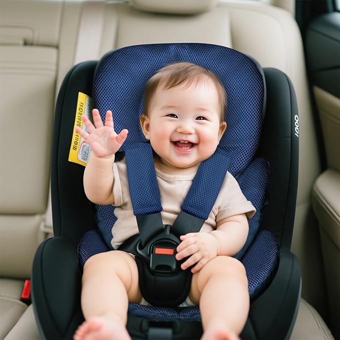 Infant Car Seat Insert for Newborn Girls Boys, Summer Mesh Baby Carseat Inserts with Strap Pads, Soft Reversible Baby Car Seat Insert Cushion Pad for Stroller, Bouncer, Swing, High Chair, Blue