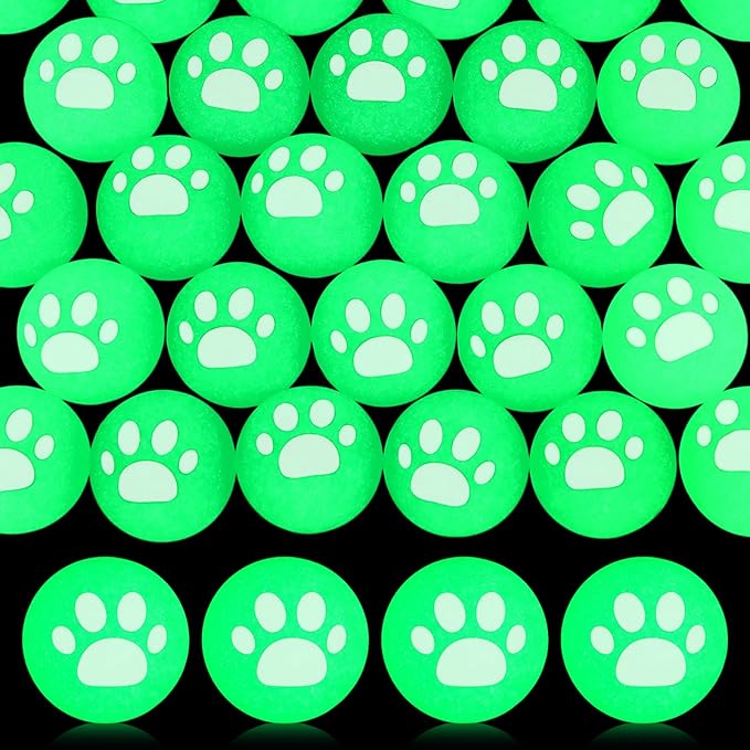 Seenelling 24 Pcs Glow in the Dark Bouncy Balls Dog Paw Rubber High Bouncing Balls for Kids Party Favor Classroom Gifts (Dog Paw, Green)