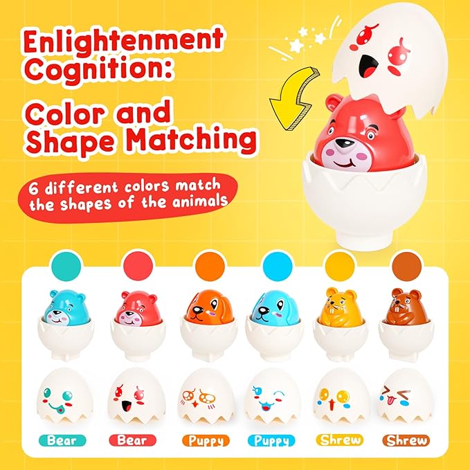 Easter Eggs,Montessori Fun Geometric Egg Toys for Toddlers 1-3,Early Learning Educational Fine Motor Shape Sorter Matching Games Easter Basket Stuffers Gifts for Boys Girls