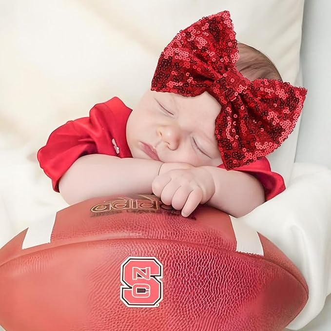 Football Baby Girls Headbands Sequin Glitter Hair Bow for Newborn Infant Toddler Kids Red Baby Head Bows Baby Girl Football Outfit