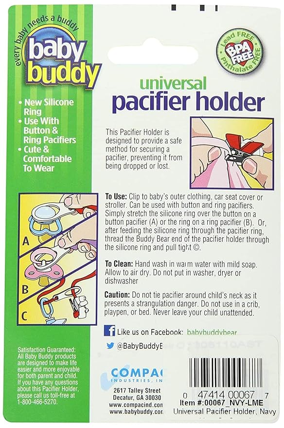 Baby Buddy Pacifier Clip Holder, Newborn Essential with Universal Fit for All Binky and Teether Brands, Ages 4+ Months, Multicolor, 1 Pack
