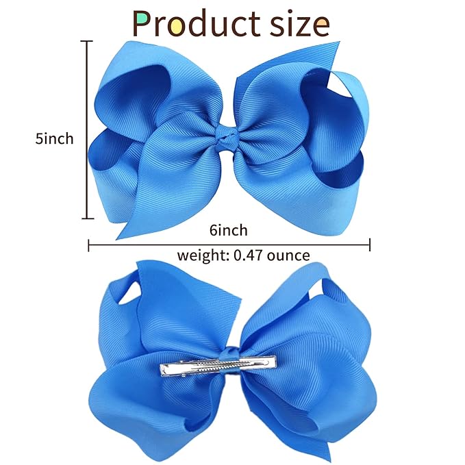 Oaoleer 40Pcs 6" Hair Bows Clips Grosgrain Ribbon Bows Hair Alligator Clips Hair Barrettes Hair Accessories for Baby Girls Infants Toddlers Kids Teens Children (6 Inch)