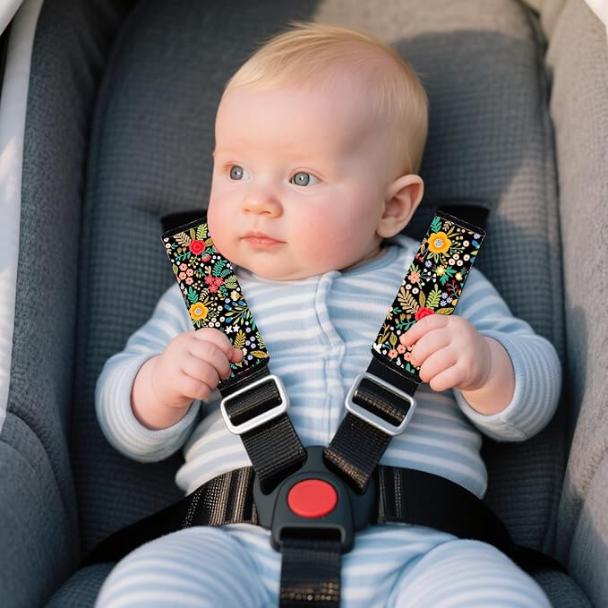 Car Seat Shoulder Strap Pads Carseat Strap Pad for Babies,Kids Soft Cushion ComfortSeat Strap Covers for Stroller，High Chair,Bogg Bag for Car Accessories (Flower)