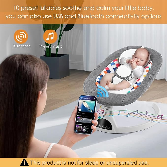 Soobaby Baby Swing for Infants,Electric Swing for Babies,Portable Swing for Baby Boy Girl,Remote Control Indoor Baby Rocker with 5 Sway Speeds,Music and Bluetooth,Deep Gray