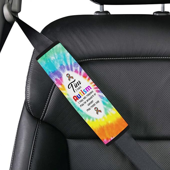 I Have Autism Colorful Personalized Name Autism Awareness Seat Belt Covers Special Need Autistic Car Seat Belt Covers for Boys Medical Alert 24