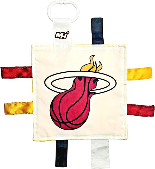 The Learning Lovey Miami Heat Baby Tag Toy - NBA Basketball - Baby Sensory Crinkle Toys - Soft & Safe - Ideal Baby Stroller Toy - BPA Free w/Stroller Clip