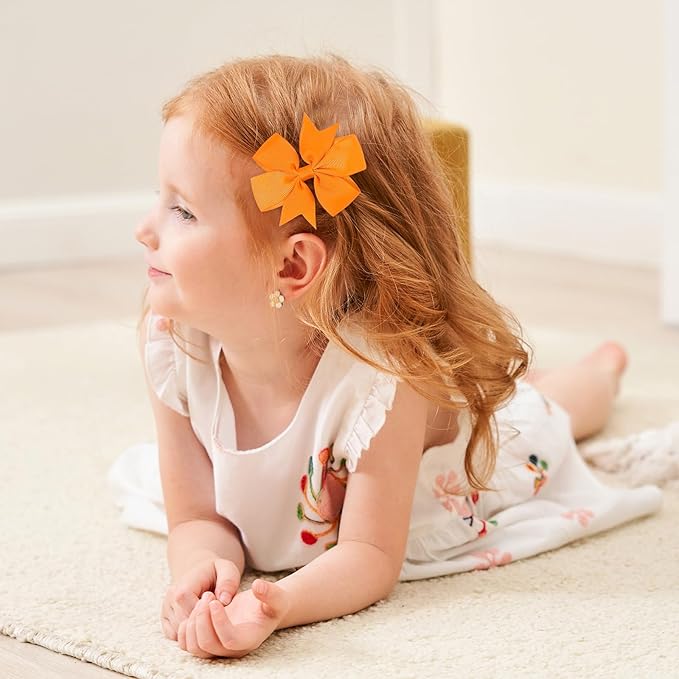 Choicbaby 3 Inches Hair Bows for Girls Orange Grosgrain Ribbon Pinwheel Hair Bows Clips Toddler Hair Clips for Birthday Baby Shower 6 Pack Photo Props