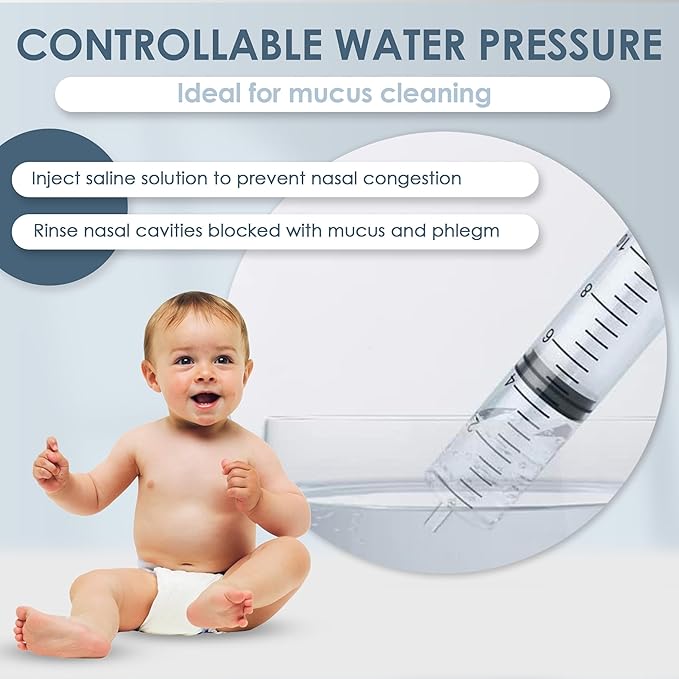 Bluet B - Baby Nasal Syringe (2-Pack) - Safe Silicone Nasal Aspirator for Newborn - Infant Mucus Removal - 10ml Nose Cleaner Syringe for Baby - Toddler Congestion Relief - Reusable Tips - White