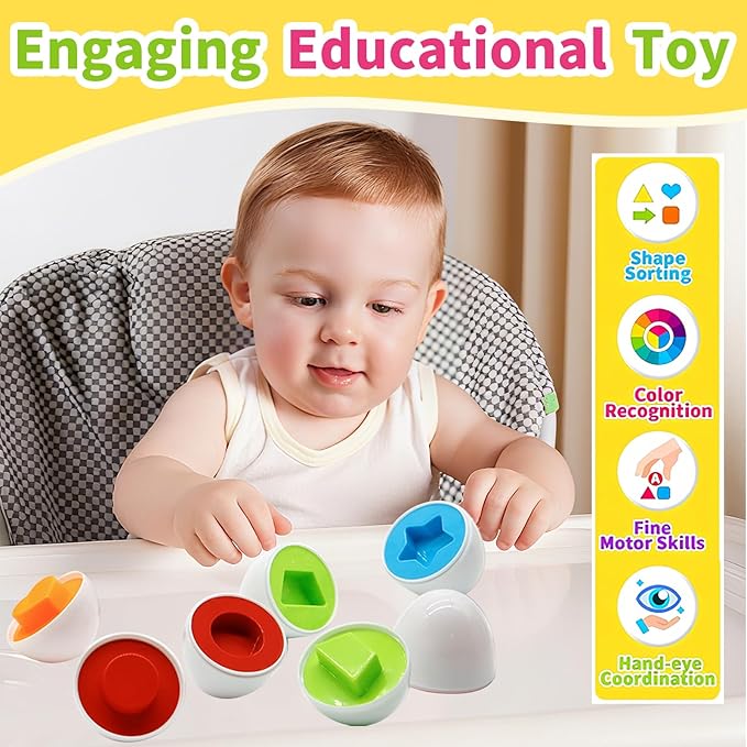 WEEJOYGAM Easter Eggs Toys for Toddlers 1-3, Color Sorting Shape Sorter Matching Game Montessori Sensory Educational Learning Toys for 1 2 3 Year Old Girl Boy Kids Birthday Gift Easter Basket Stuffers