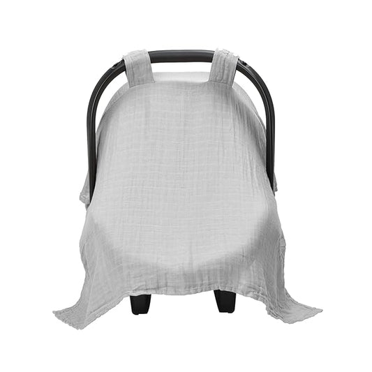 Meracorallo Muslin Baby Car Seat Cover, Lightweight Breathable Soft Infant Carrier Cover Carseat Canopy for Baby Boys and Girls, Gray