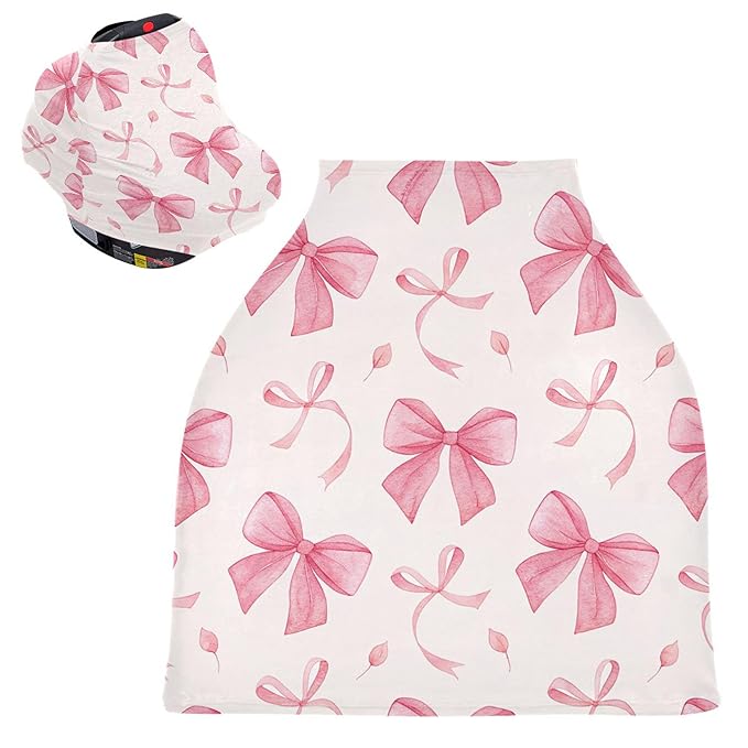 Burbuja Car Seat Cover for Baby, Lovely Bow Car Seat Canopy Nursing Cover for Breastfeeding, Multi-use Car Seat Cover for Infant Newborn Stroller Carrier Shopping Cart